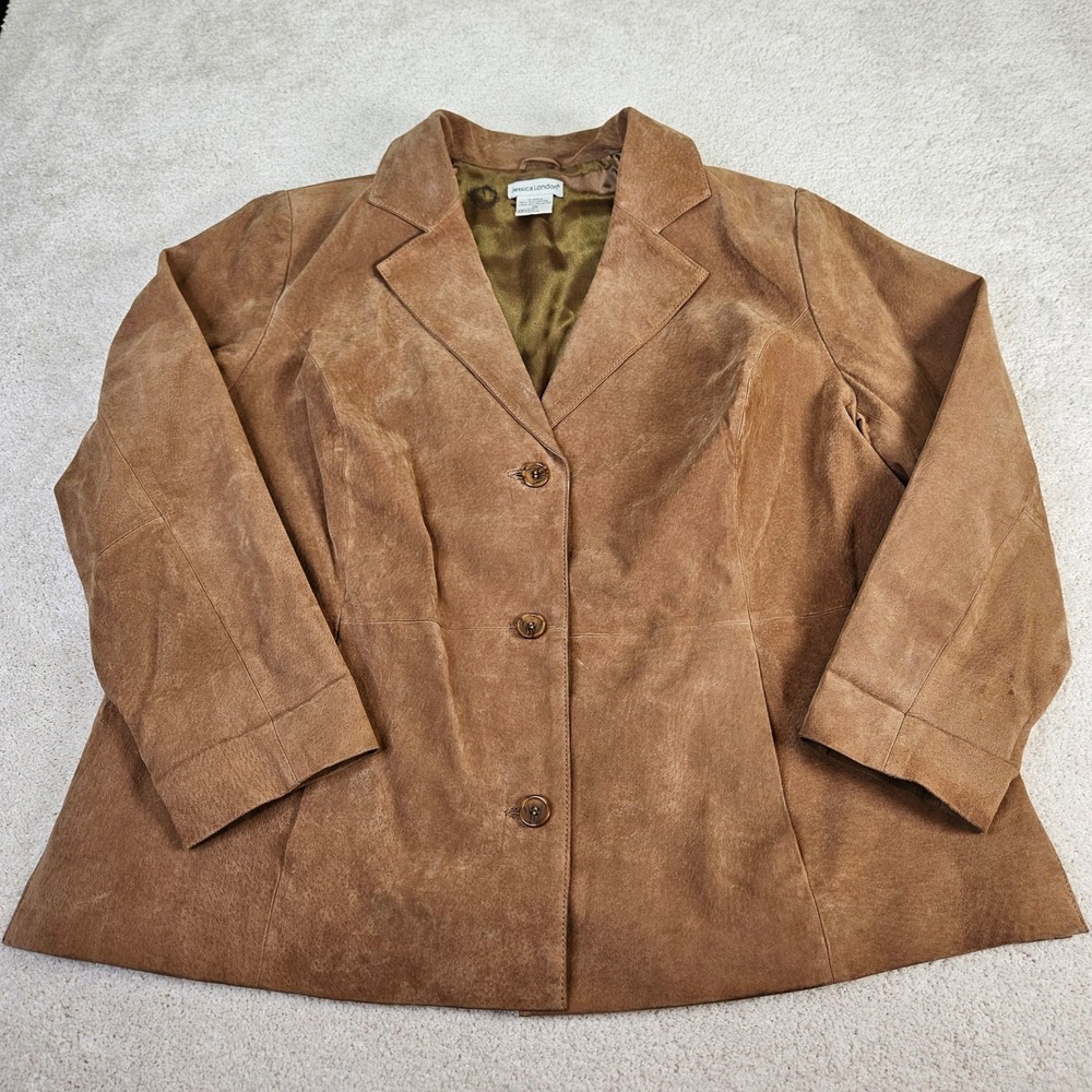 VTG Y2K Jessica Howard‎ Brown Suede Leather Button Up Jacket Blazer Coat Size 20